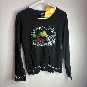 NWT Michael Simon Long Sleeve Sequin Sleigh Ride Christmas Holiday Blouse Top S